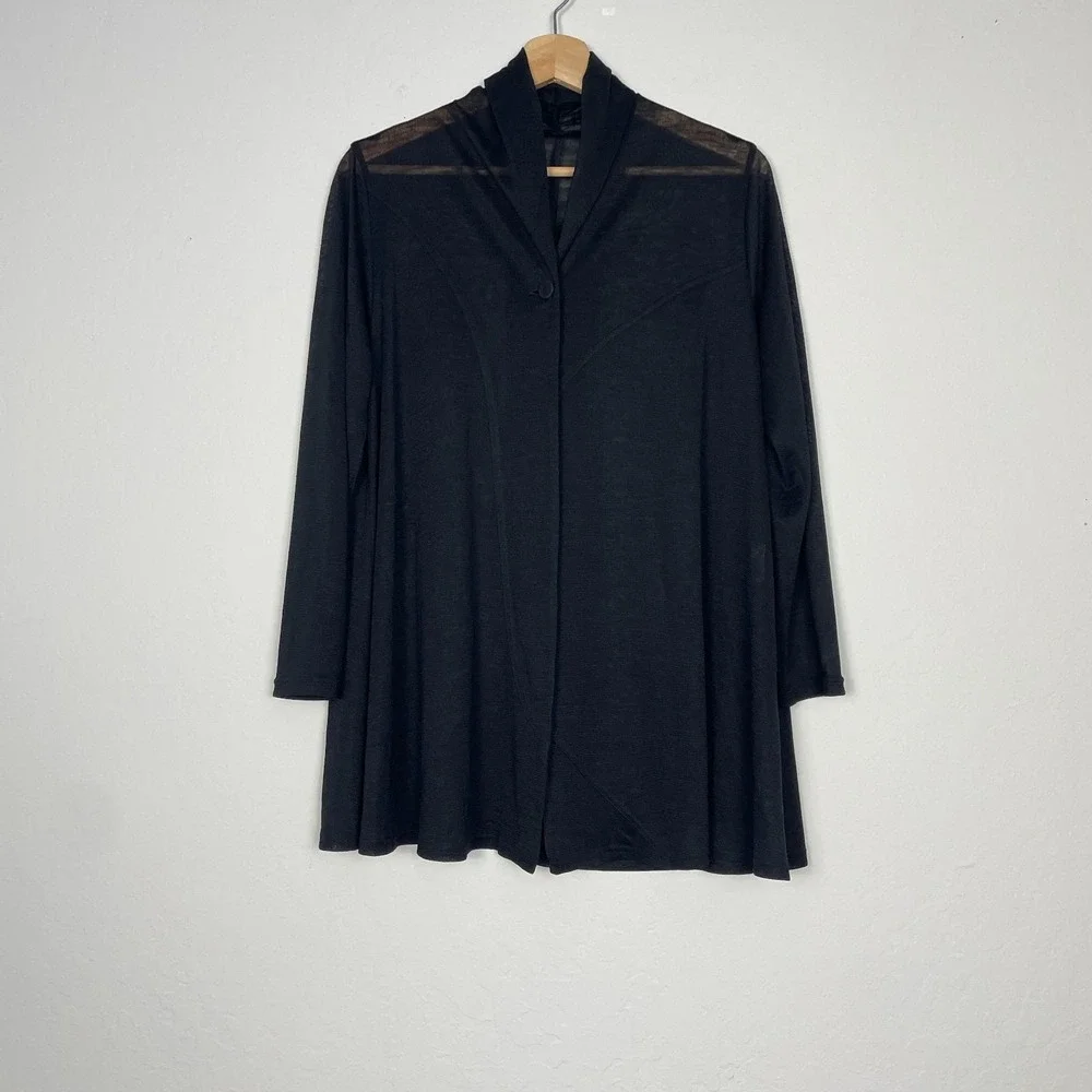 Tokuko 1er Vol Black Sheer Panel Long Sleeve Open Front Jacket Size 9 (US M)‎